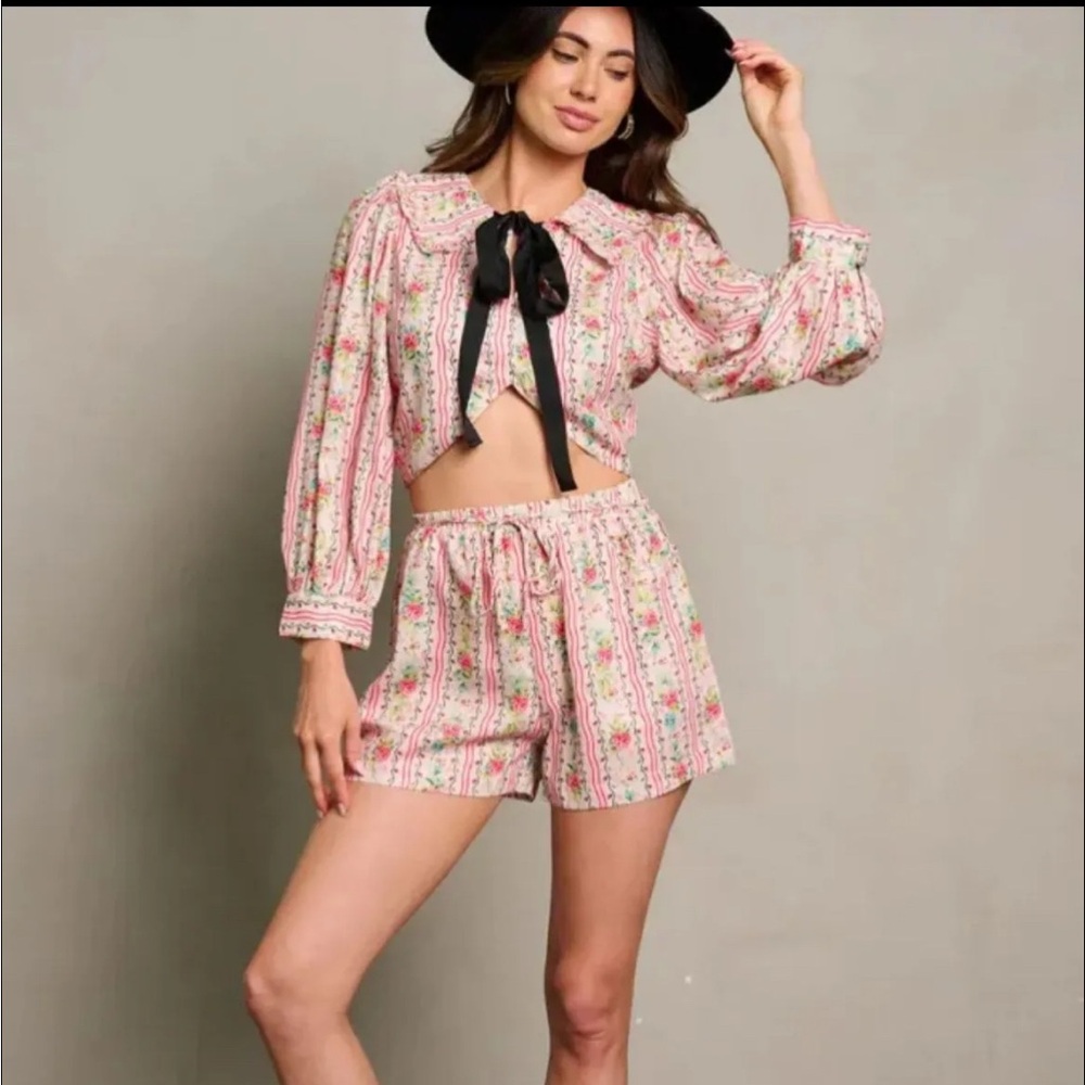 Boutique—-Floral Pink Two-Piece Set